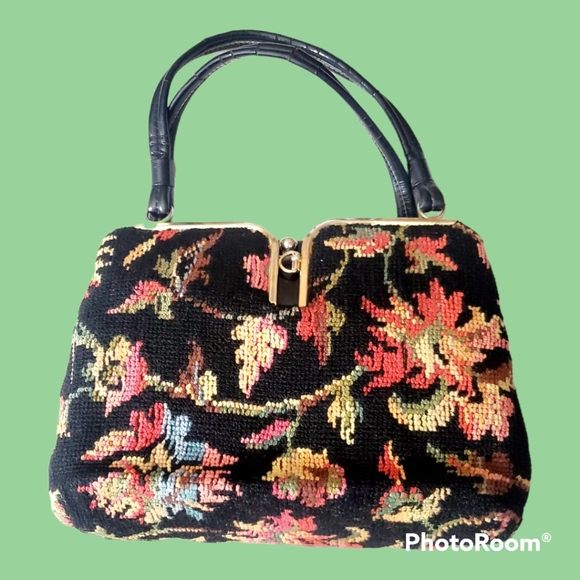 Vintage Handbags - Stunning 1940's 50's needlepoint wool vintage purse bag floral handmade fall